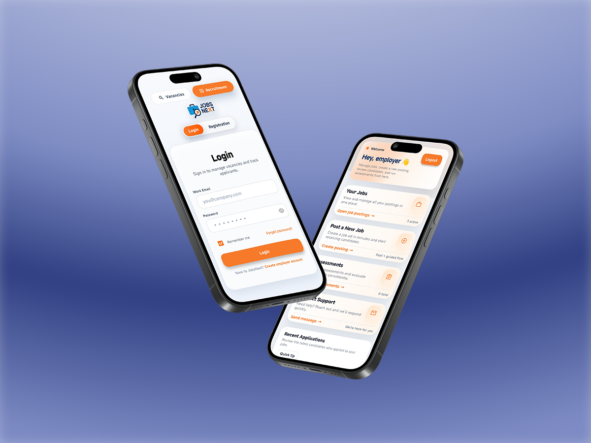JobsNext job portal app mockups