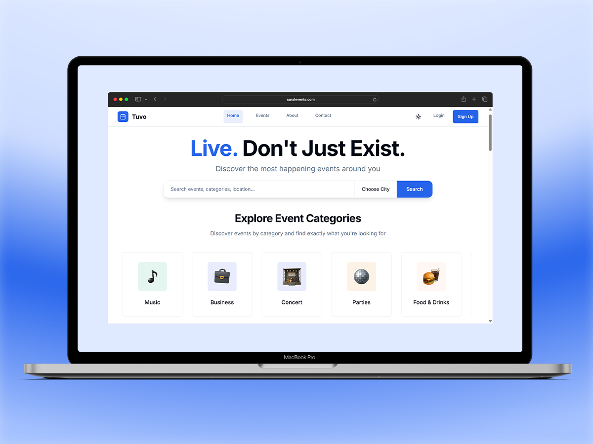 Tuvo event categories mockup