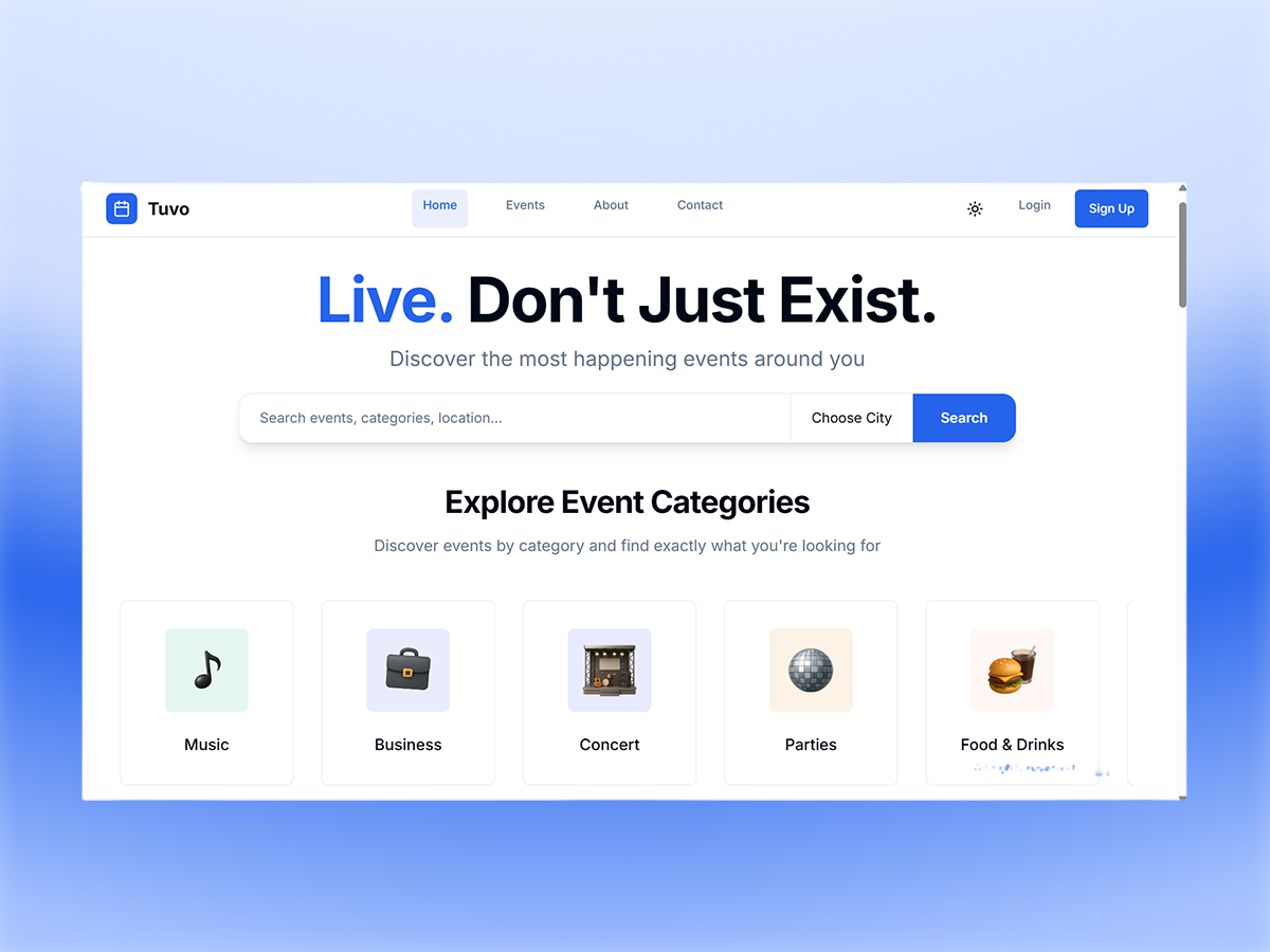Tuvo full homepage mockup